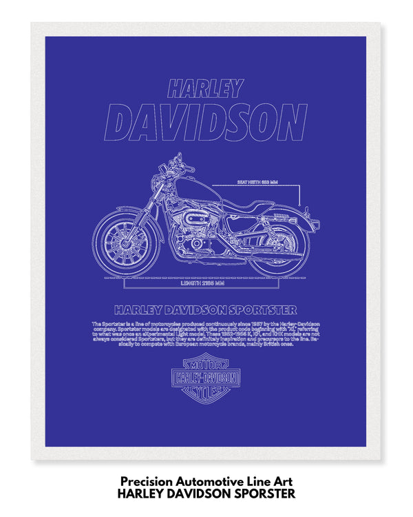 Harley Davidson Sportster Blueprint Line Art Poster - Bike Poster