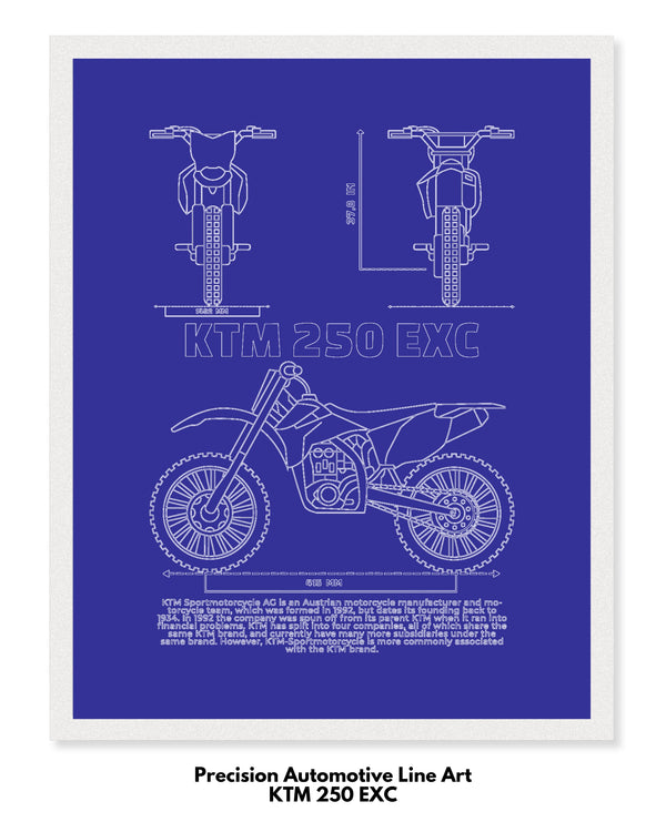 KTM 250 EXC Blueprint Line Art Poster - Bike Poster