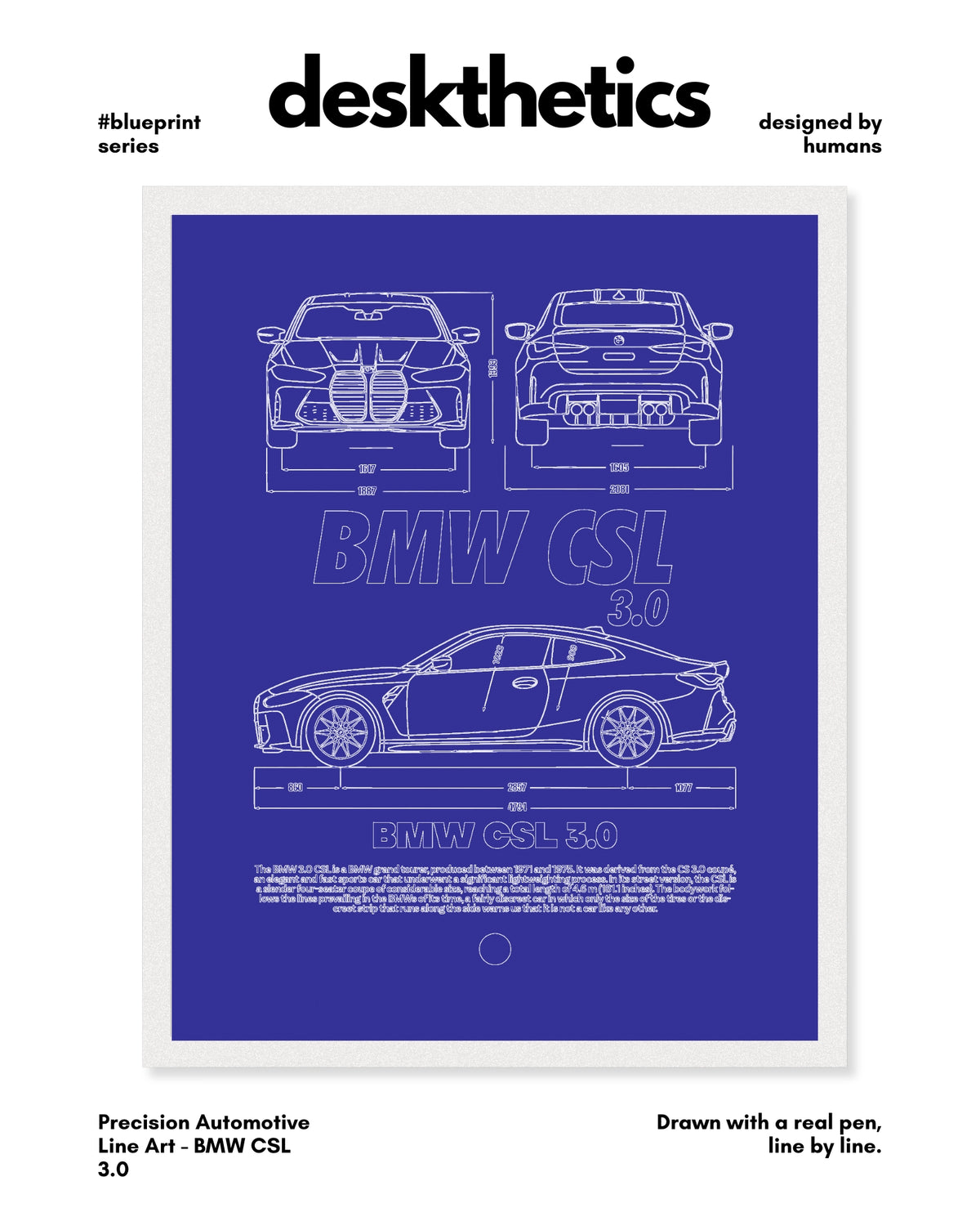 BMW CSL 3.0 Blueprint Line Art Poster