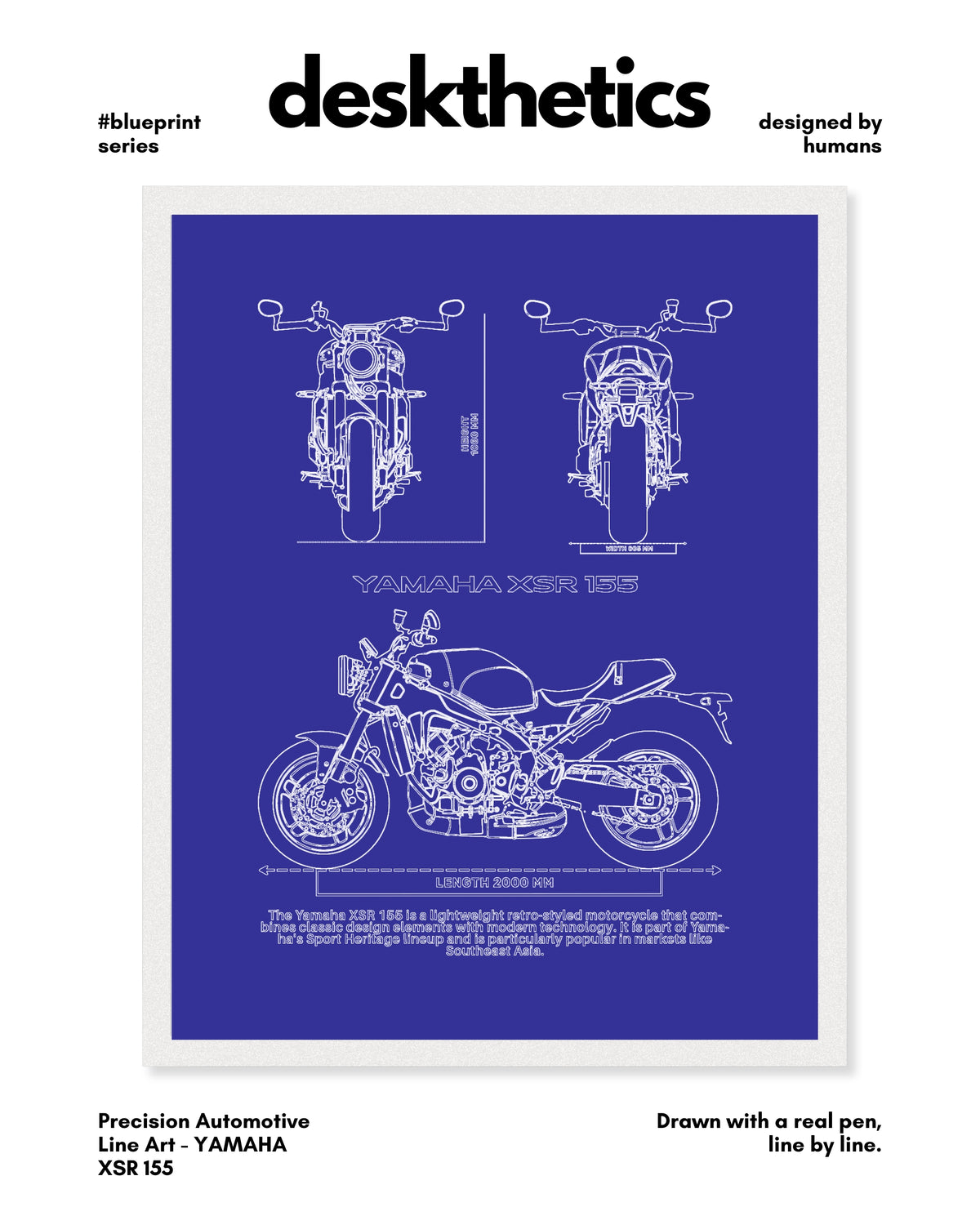 Yamaha XSR 155 Blueprint Line Art Poster - Bike Poster