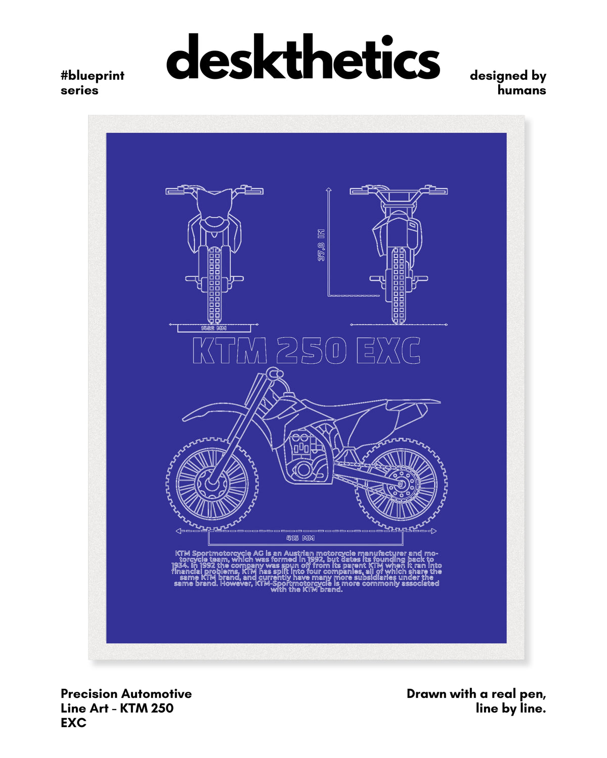 KTM 250 EXC Blueprint Line Art Poster - Bike Poster