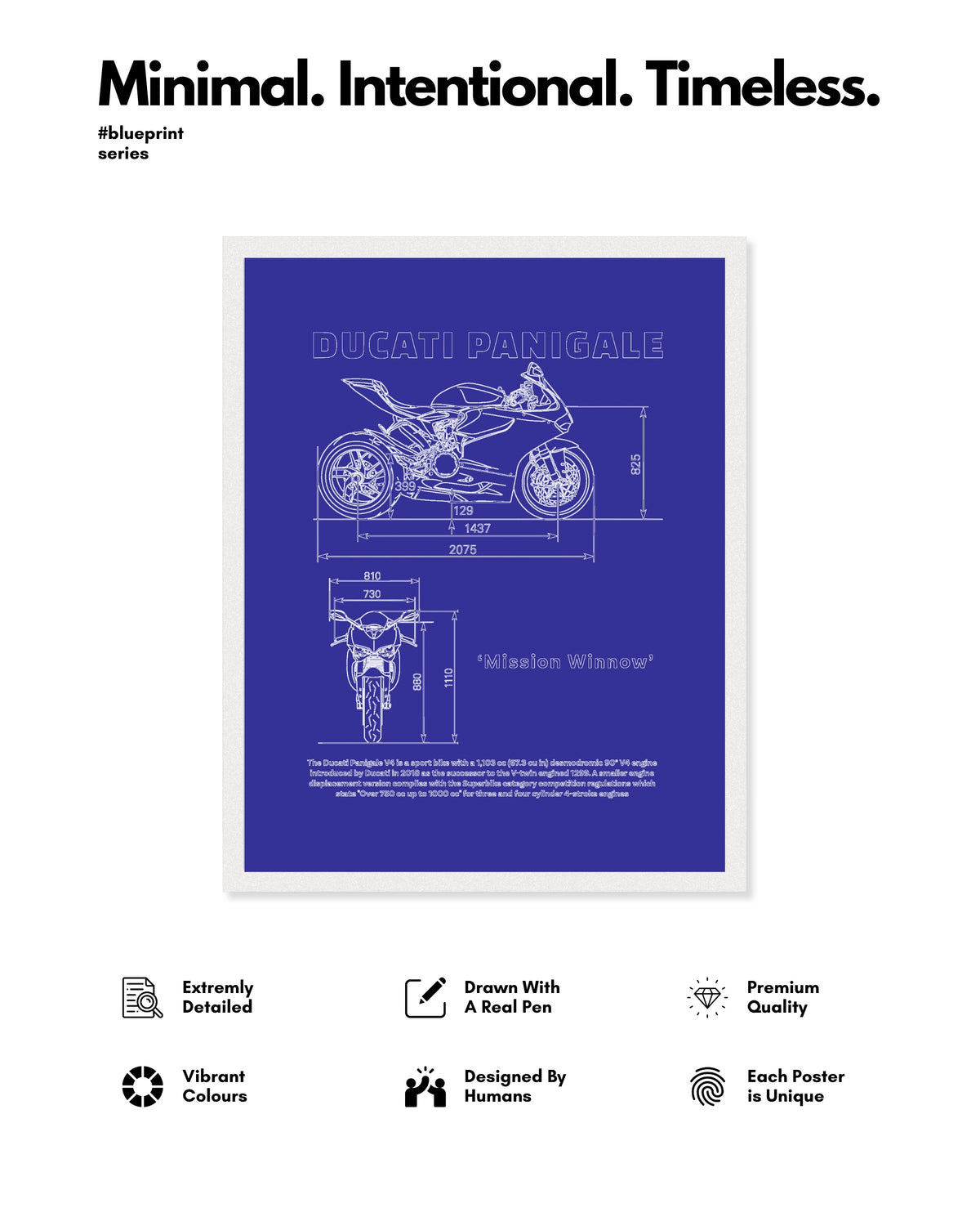 Ducati Panigale Blueprint Line Art Poster - Bike Poster