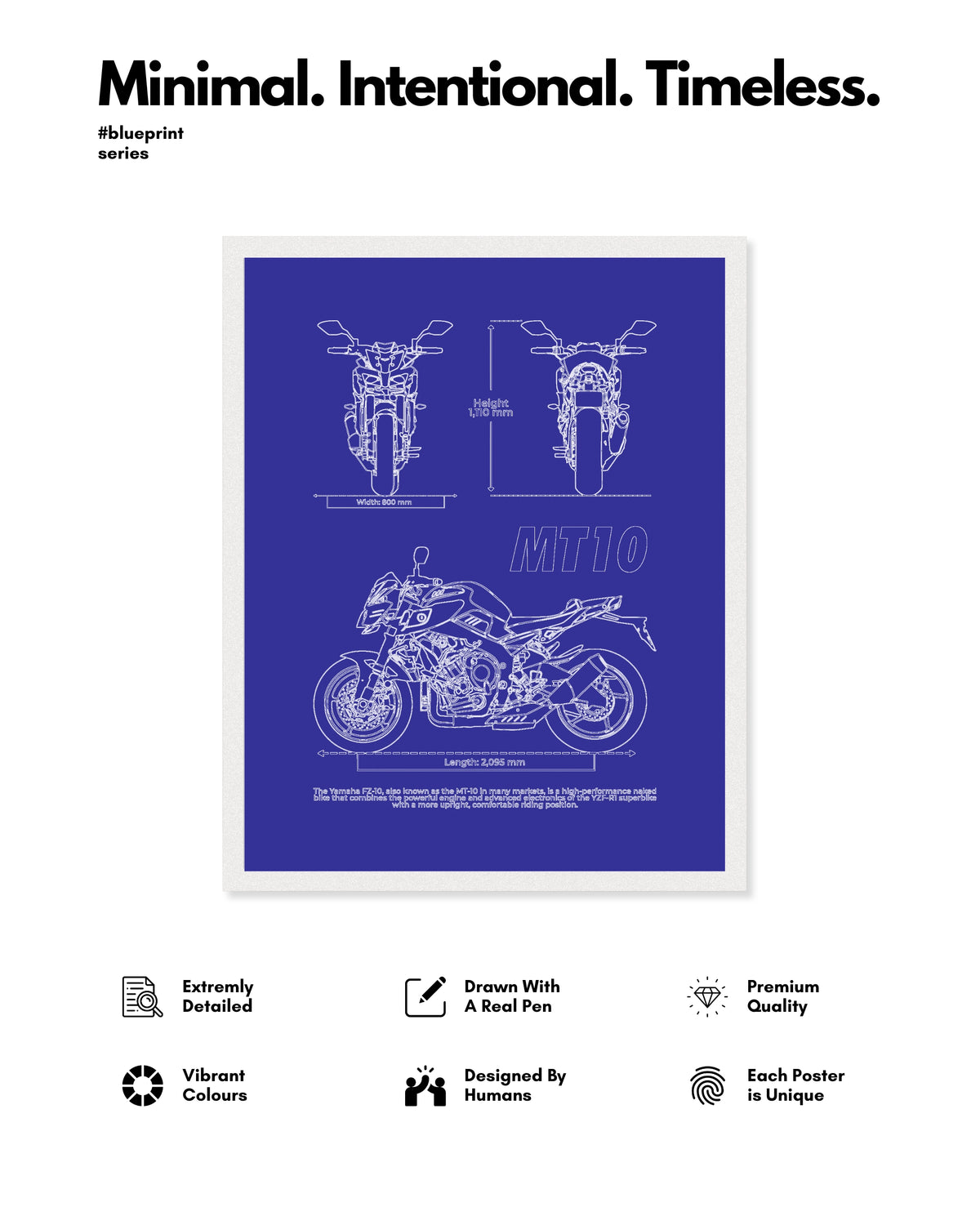 Yamaha MT-10 Blueprint Line Art Poster - Bike Poster