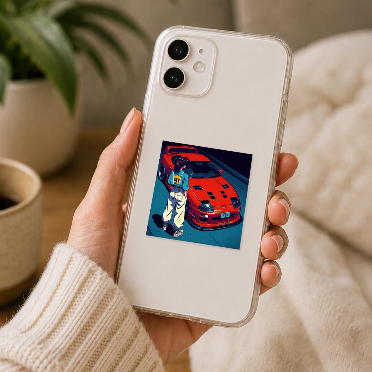 Anime Girl Red Sports Car Poster Sticker