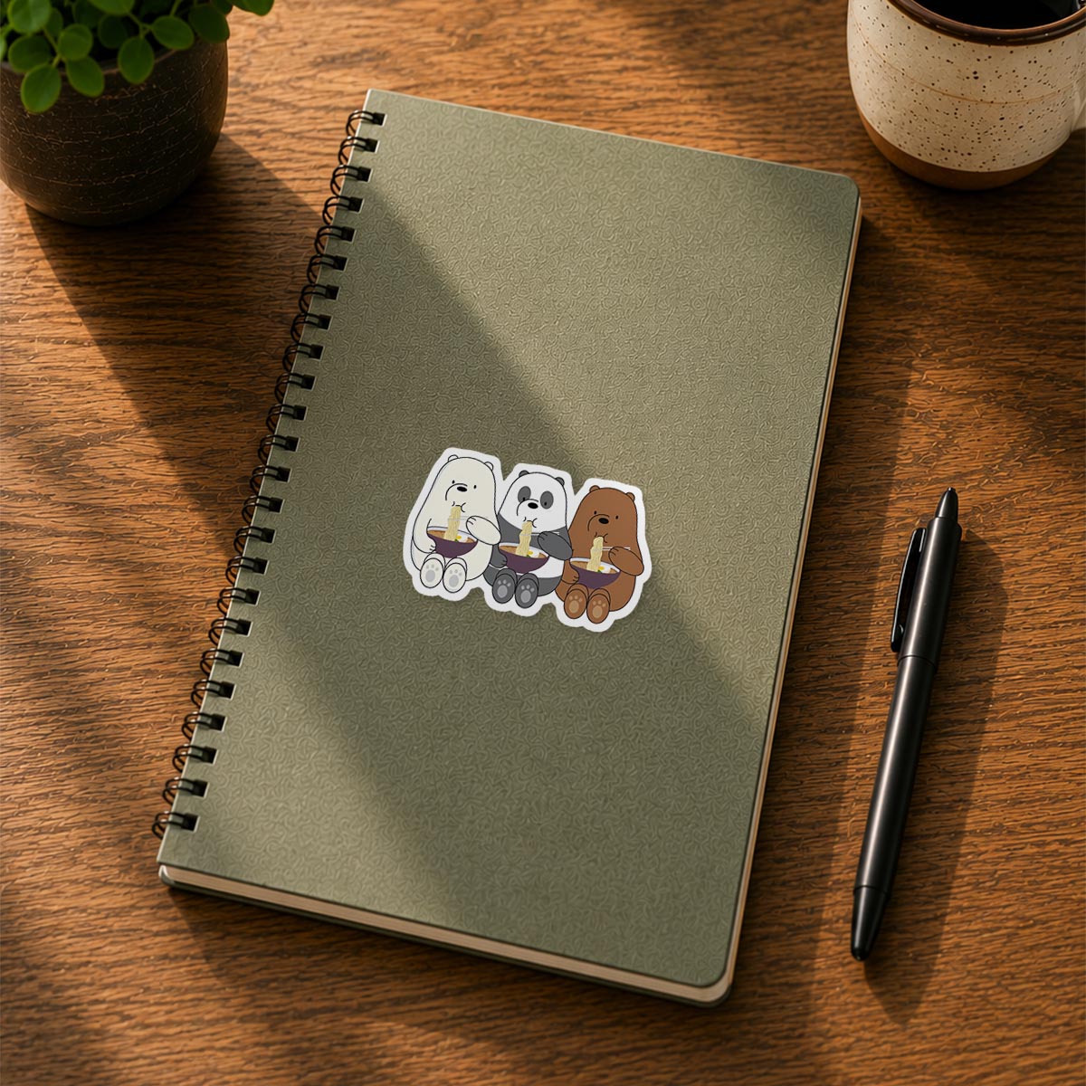 Bears Eating Noodles Sticker