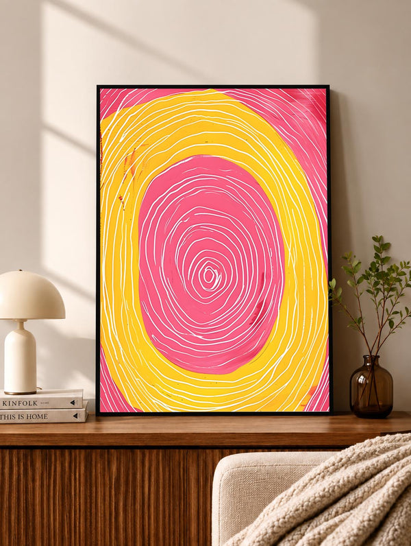 Pink Yellow Concentric Spiral Abstract Poster