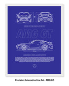 Mercedes AMG GT Blueprint Line Art Poster
