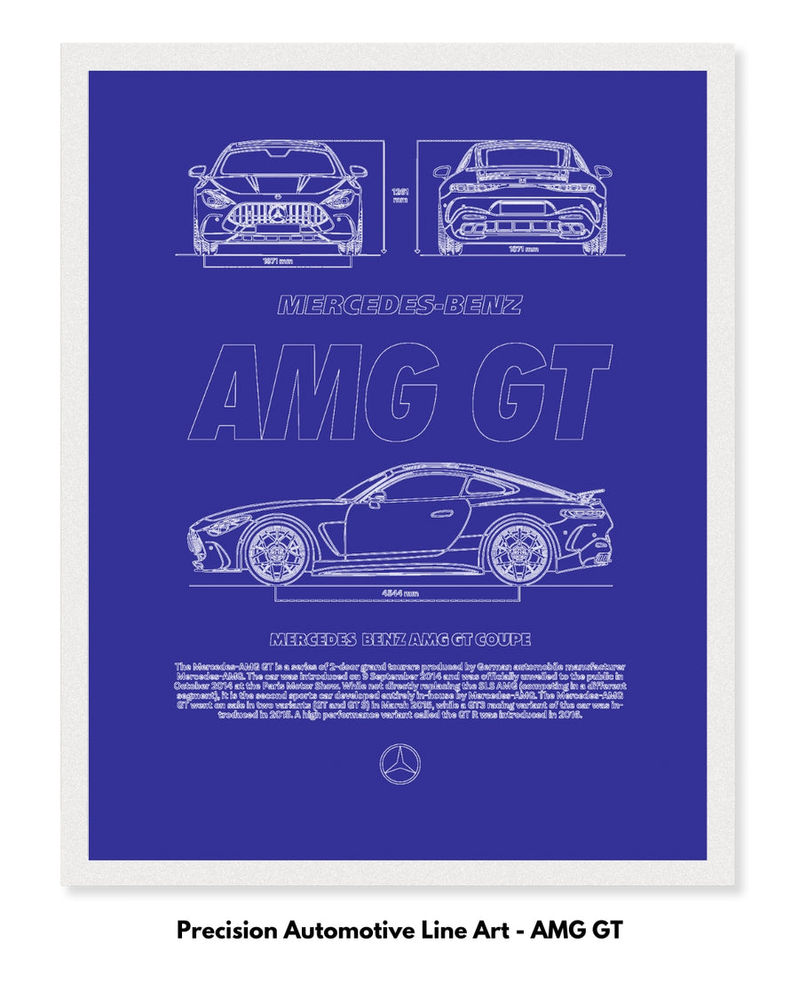 Mercedes AMG GT Blueprint Line Art Poster