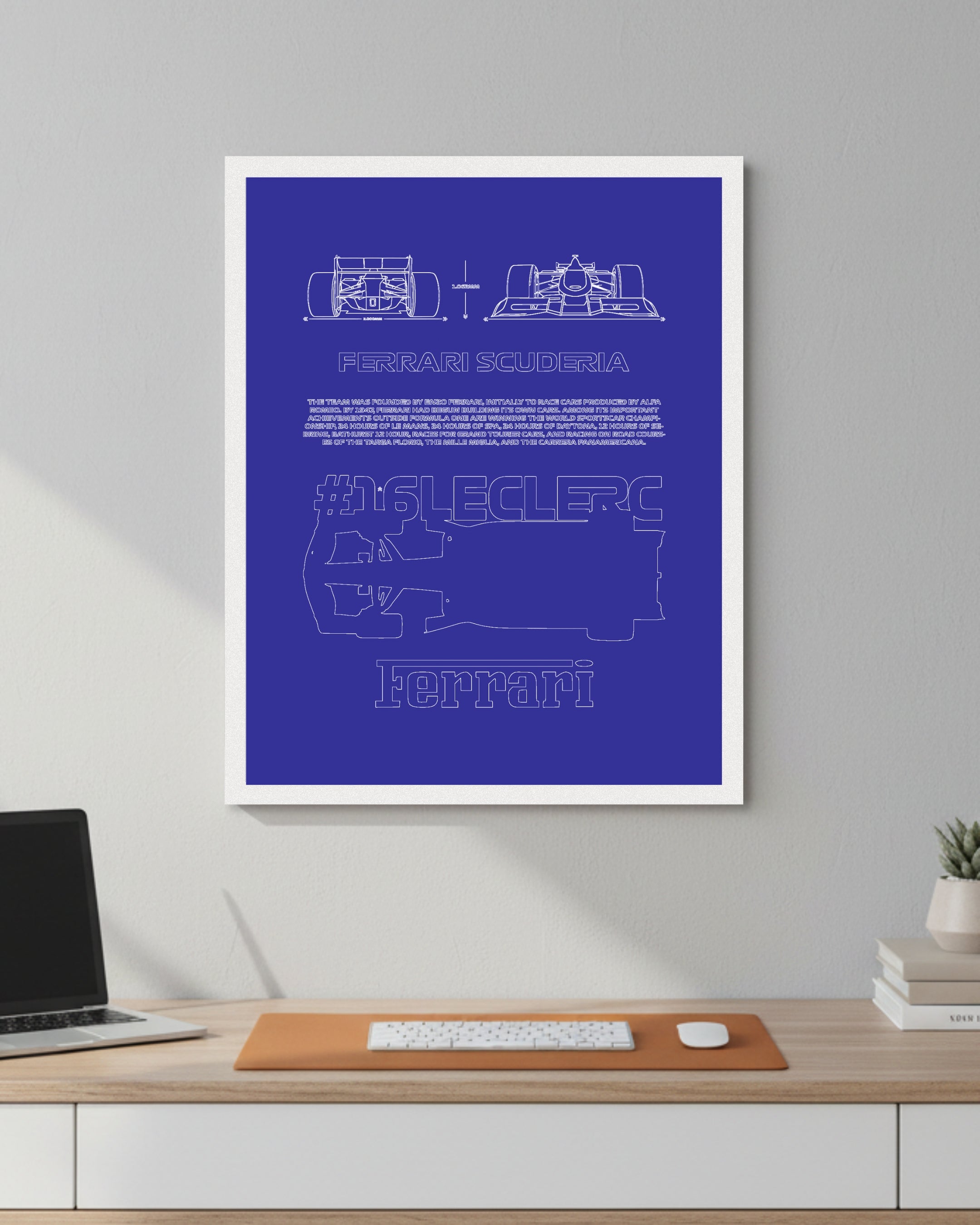 F1 - 16 Leclerc Blueprint Line Art Poster