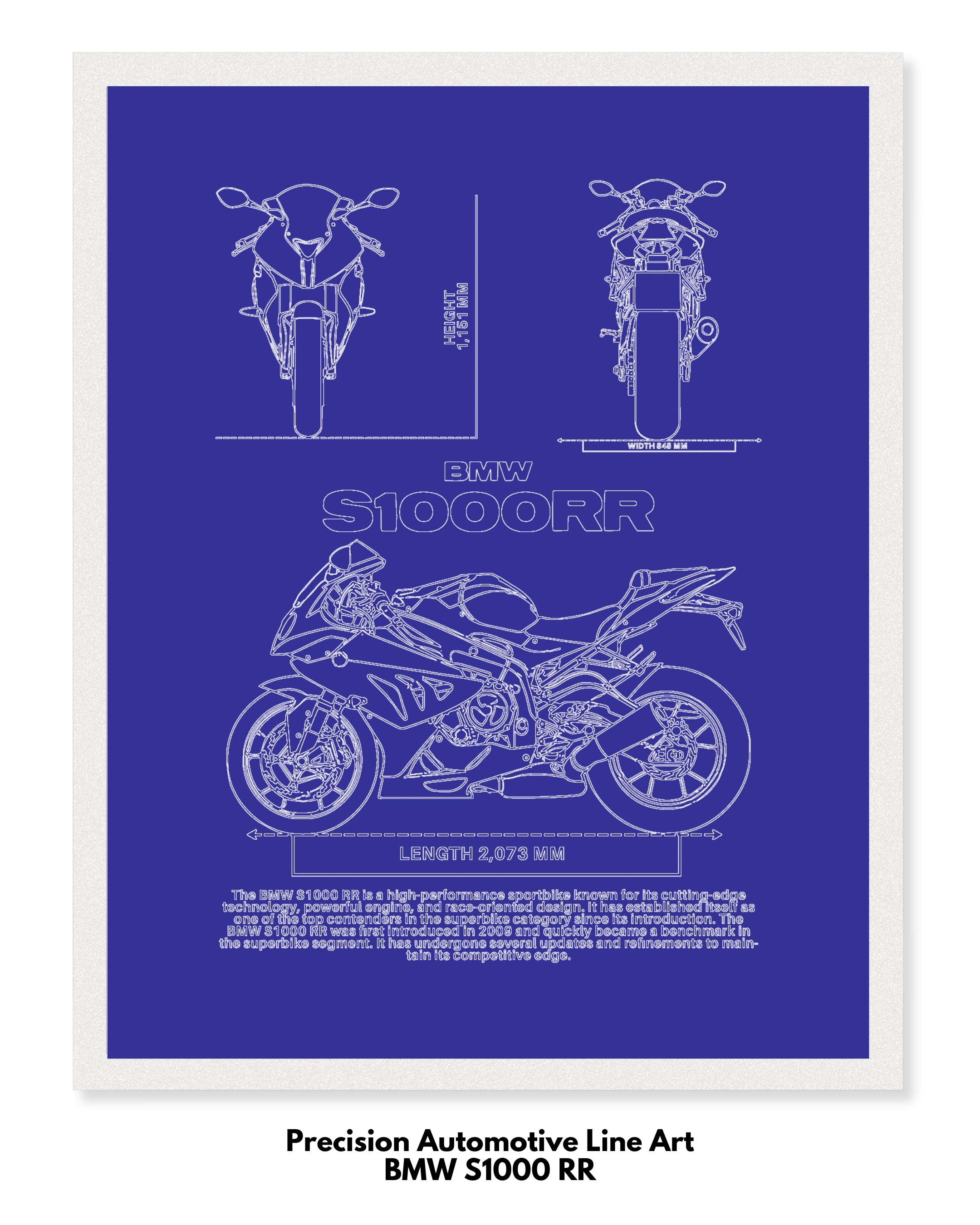 BMW S1000RR Blueprint Line Art Poster - Bike Poster
