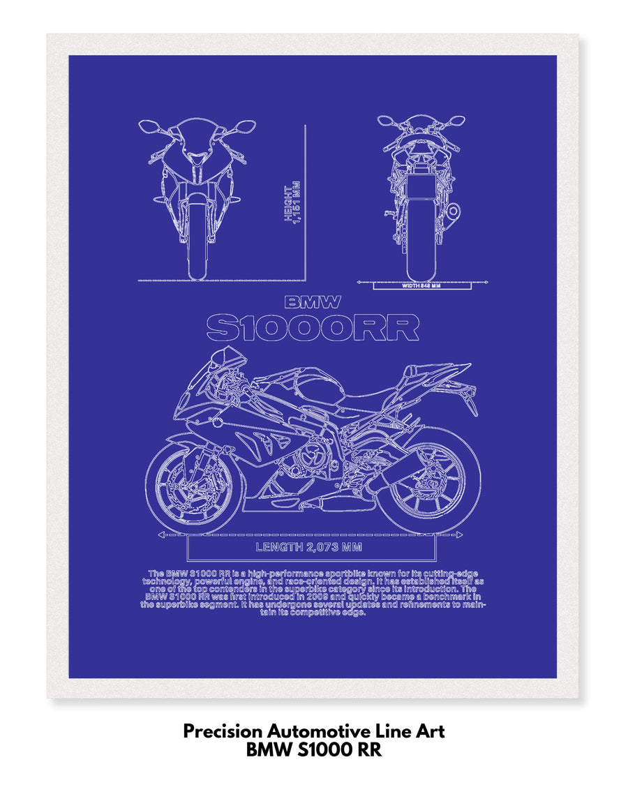 BMW S1000RR Blueprint Line Art Poster - Bike Poster