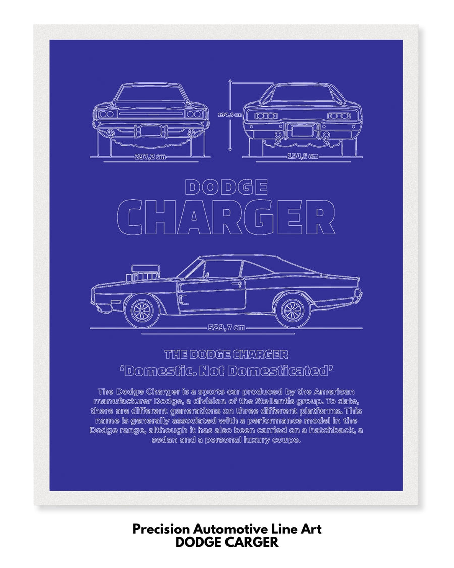 Dodge Charger Blueprint Line Art Poster