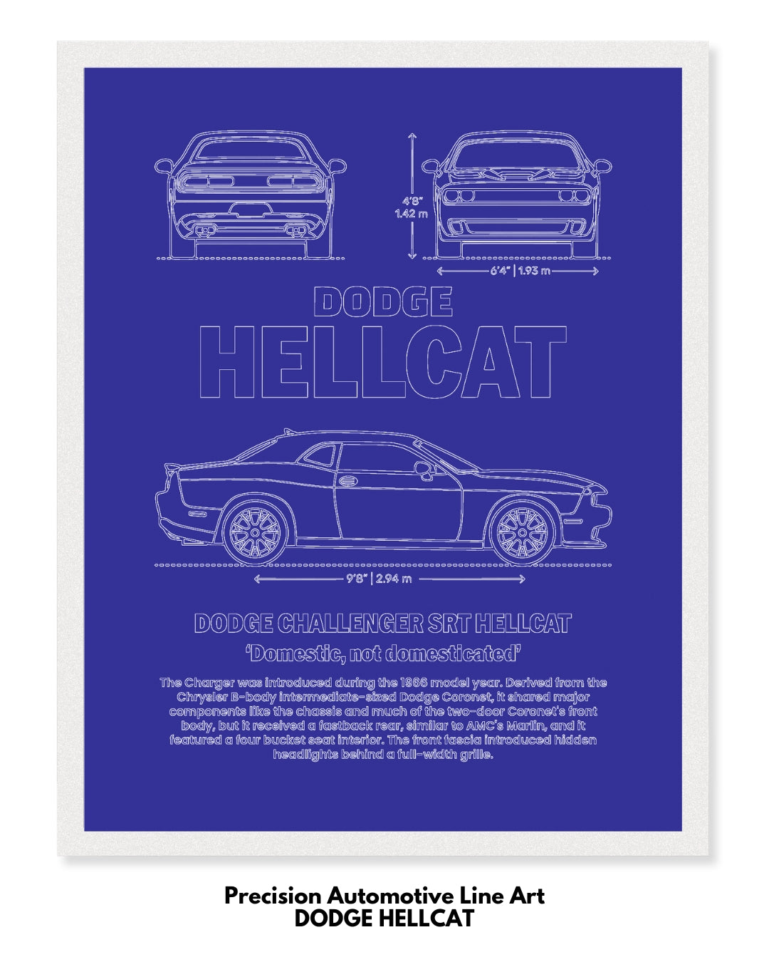 Dodge Hellcat Blueprint Line Art Poster
