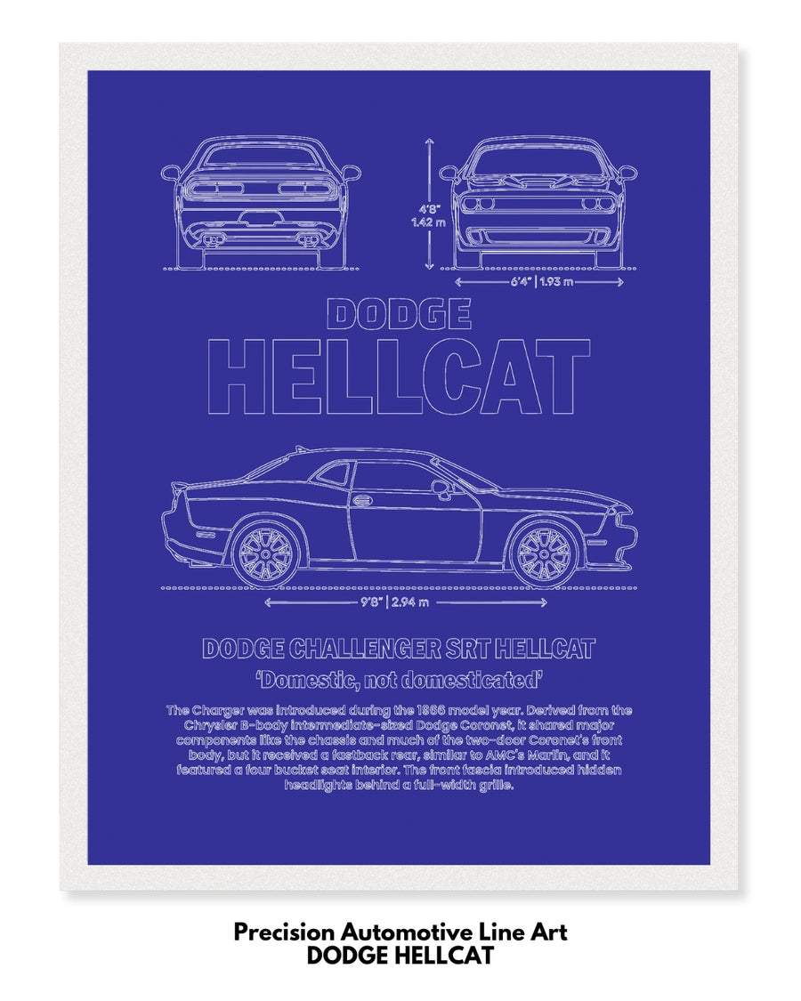 Dodge Hellcat Blueprint Line Art Poster