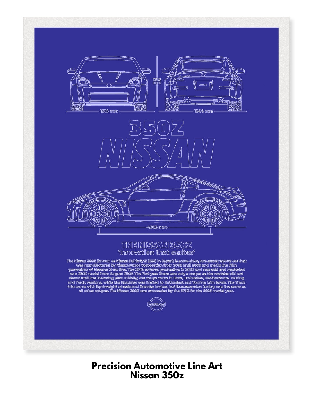 Nissan 350z Blueprint Line Art Poster