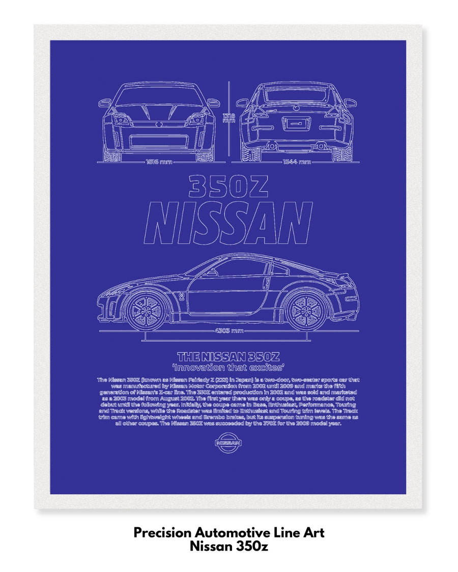 Nissan 350z Blueprint Line Art Poster