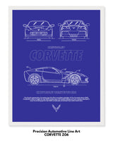 Corvette Z06 Blueprint Line Art Poster