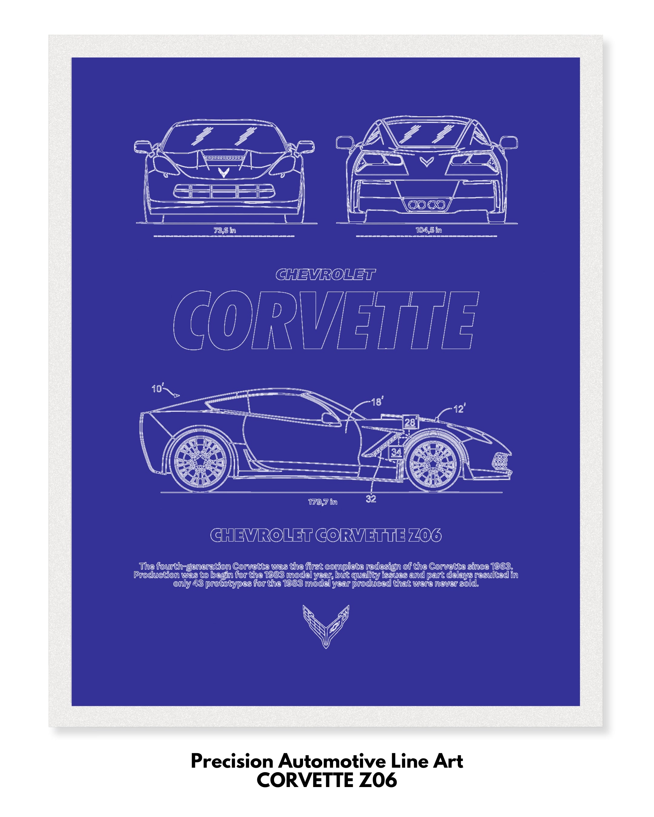 Corvette Z06 Blueprint Line Art Poster