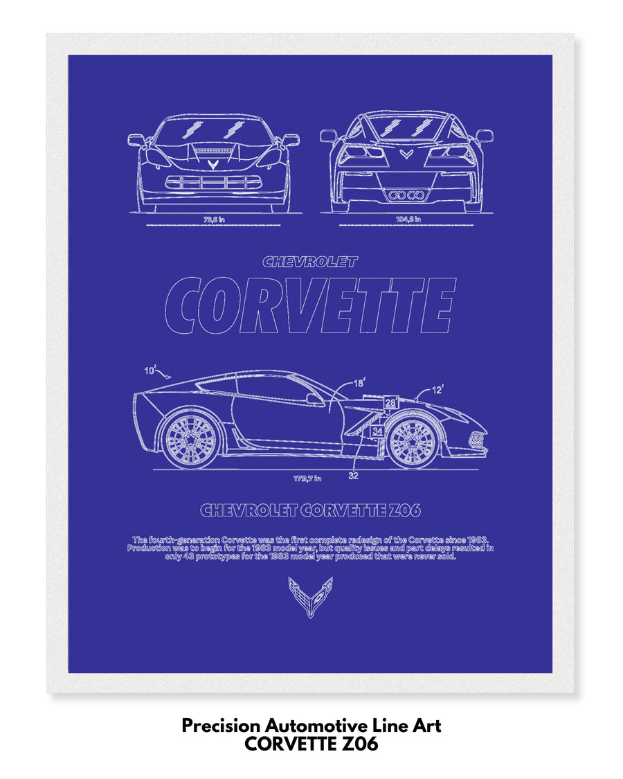 Corvette Z06 Blueprint Line Art Poster