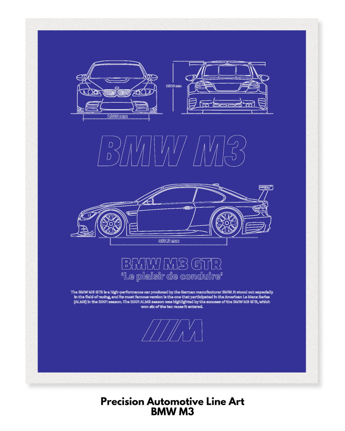 BMW M3 Blueprint Line Art Poster