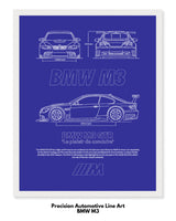 BMW M3 Blueprint Line Art Poster