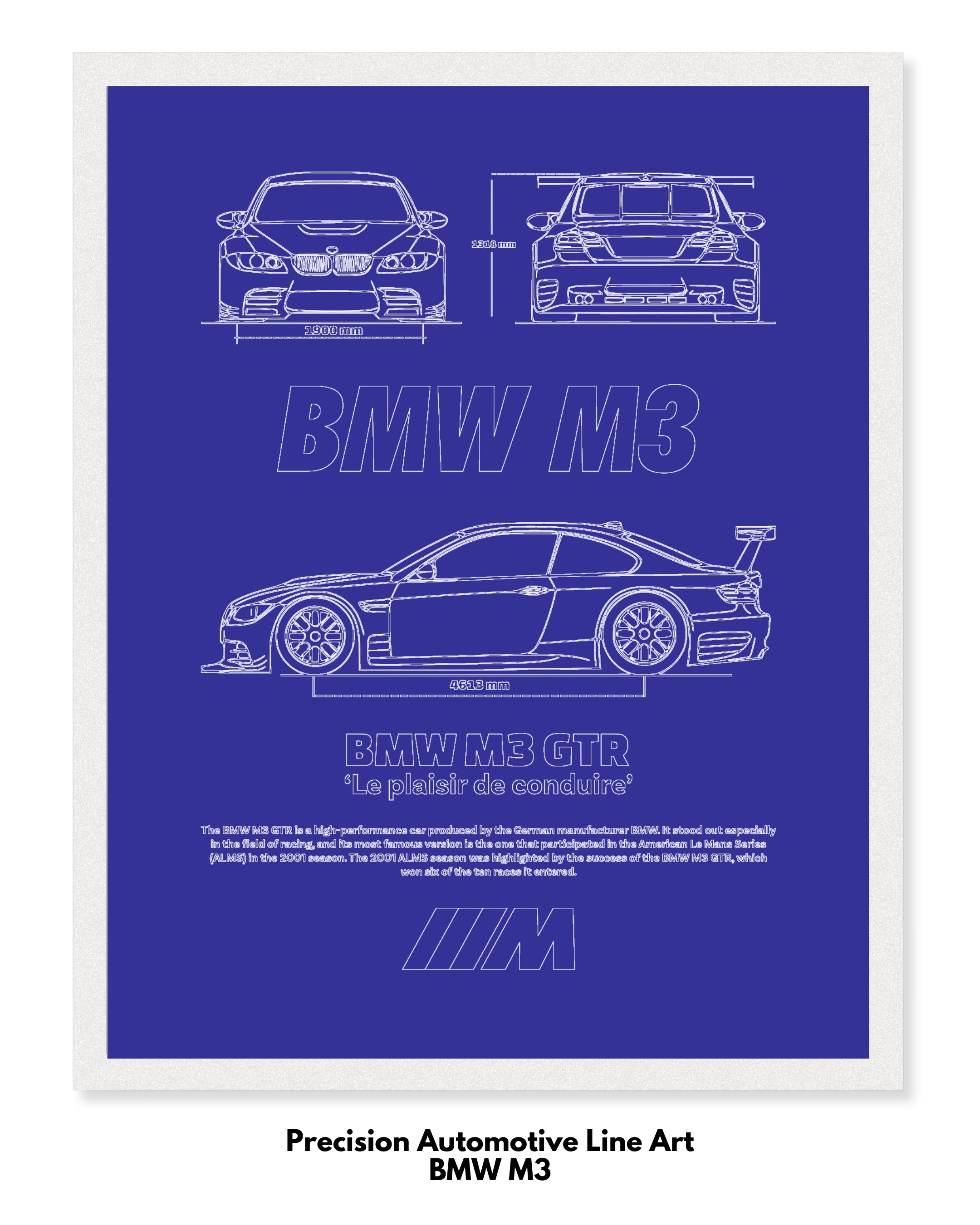 BMW M3 Blueprint Line Art Poster