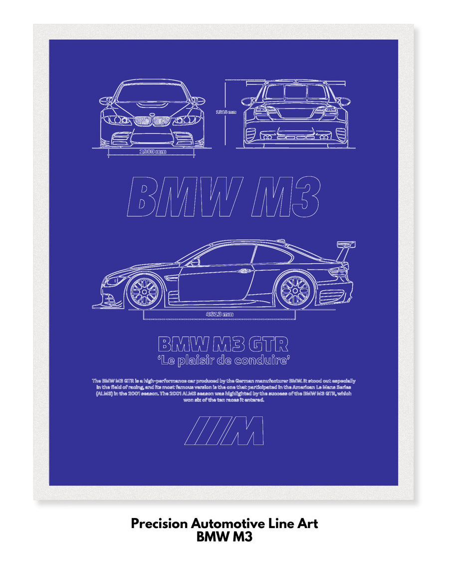 BMW M3 Blueprint Line Art Poster