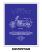 Harley Davidson Sportster Blueprint Line Art Poster - Bike Poster