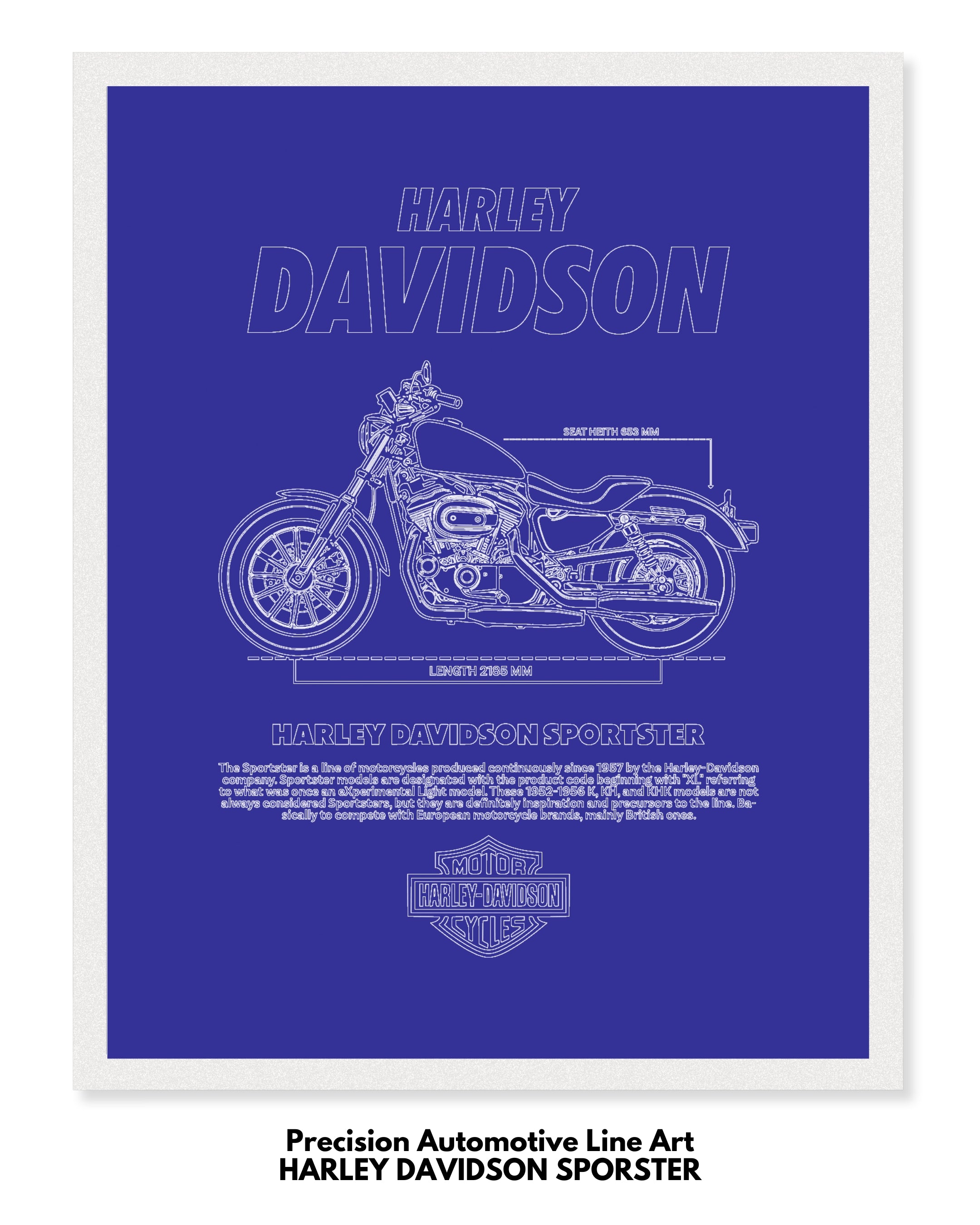 Harley Davidson Sportster Blueprint Line Art Poster - Bike Poster