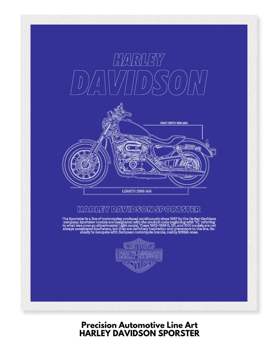 Harley Davidson Sportster Blueprint Line Art Poster - Bike Poster