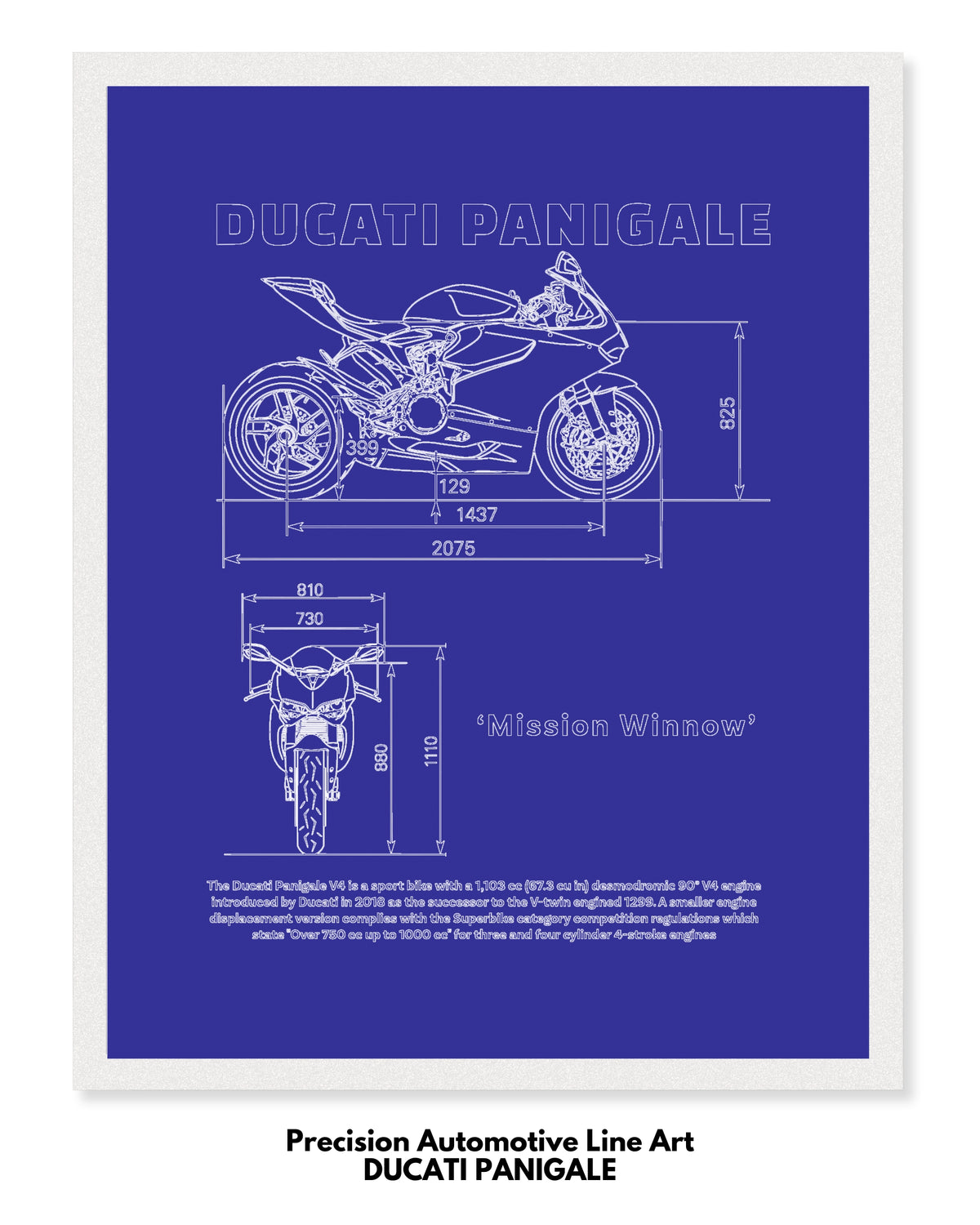 Ducati Panigale Blueprint Line Art Poster - Bike Poster