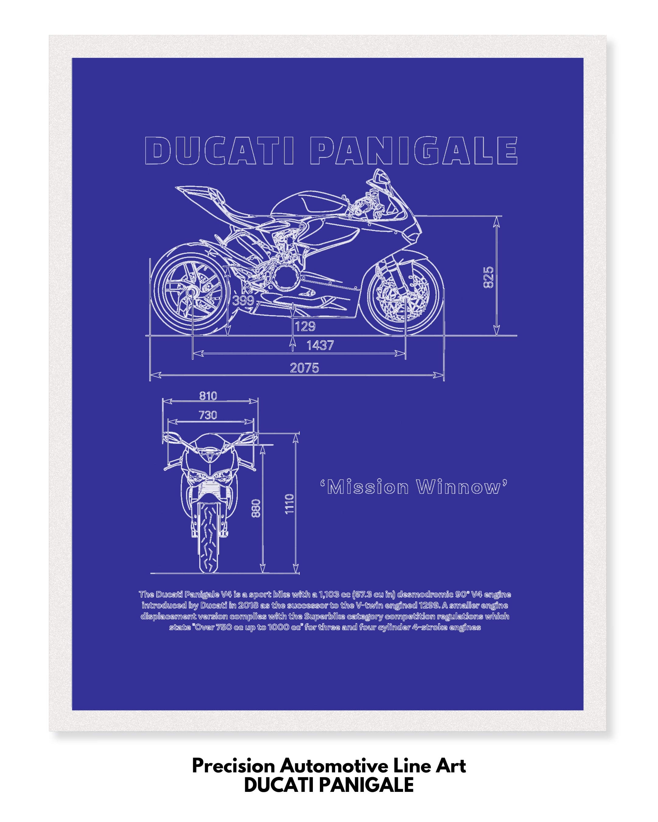 Ducati Panigale Blueprint Line Art Poster - Bike Poster