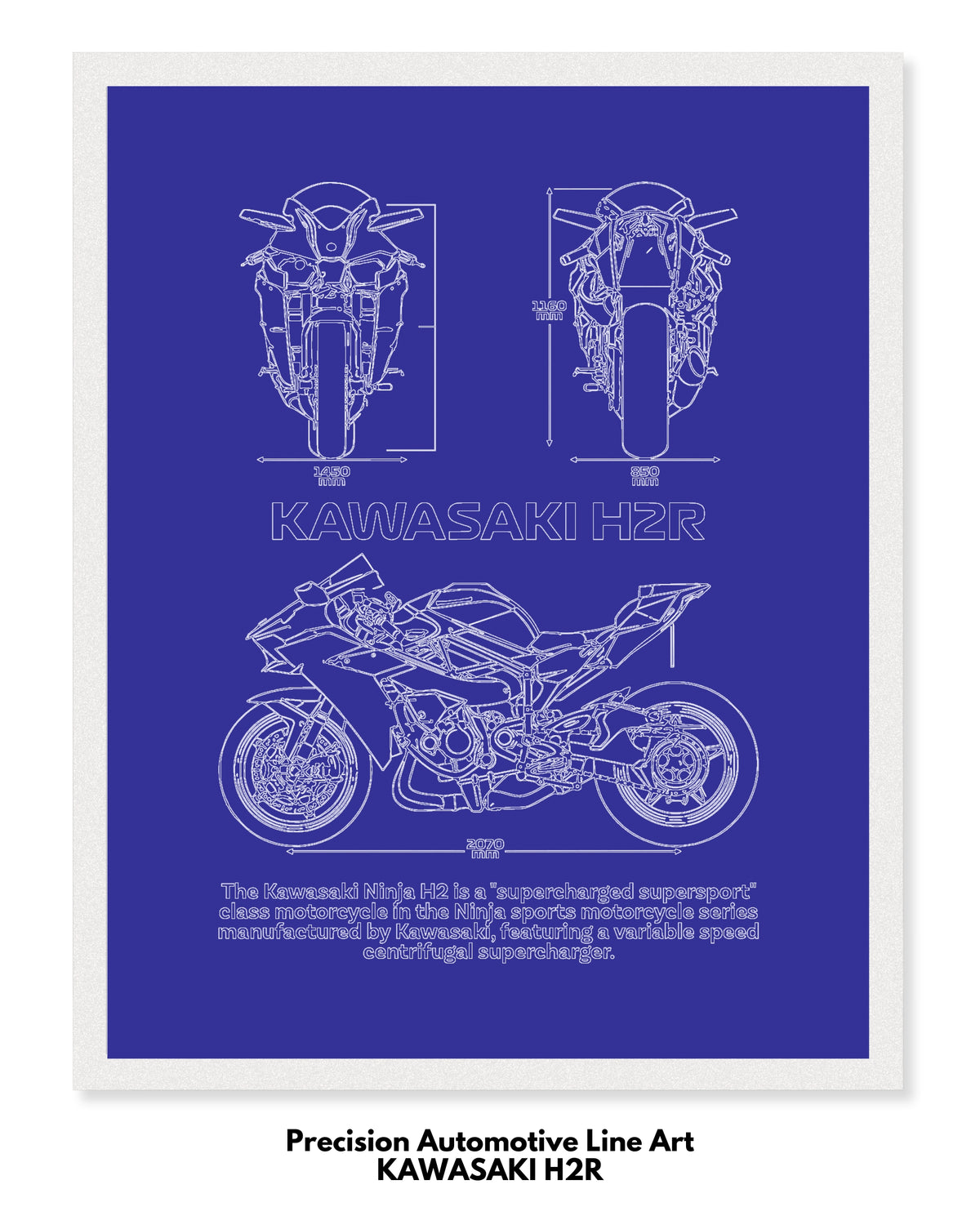 Kawasaki H2R Blueprint Line Art Poster - Bike Poster