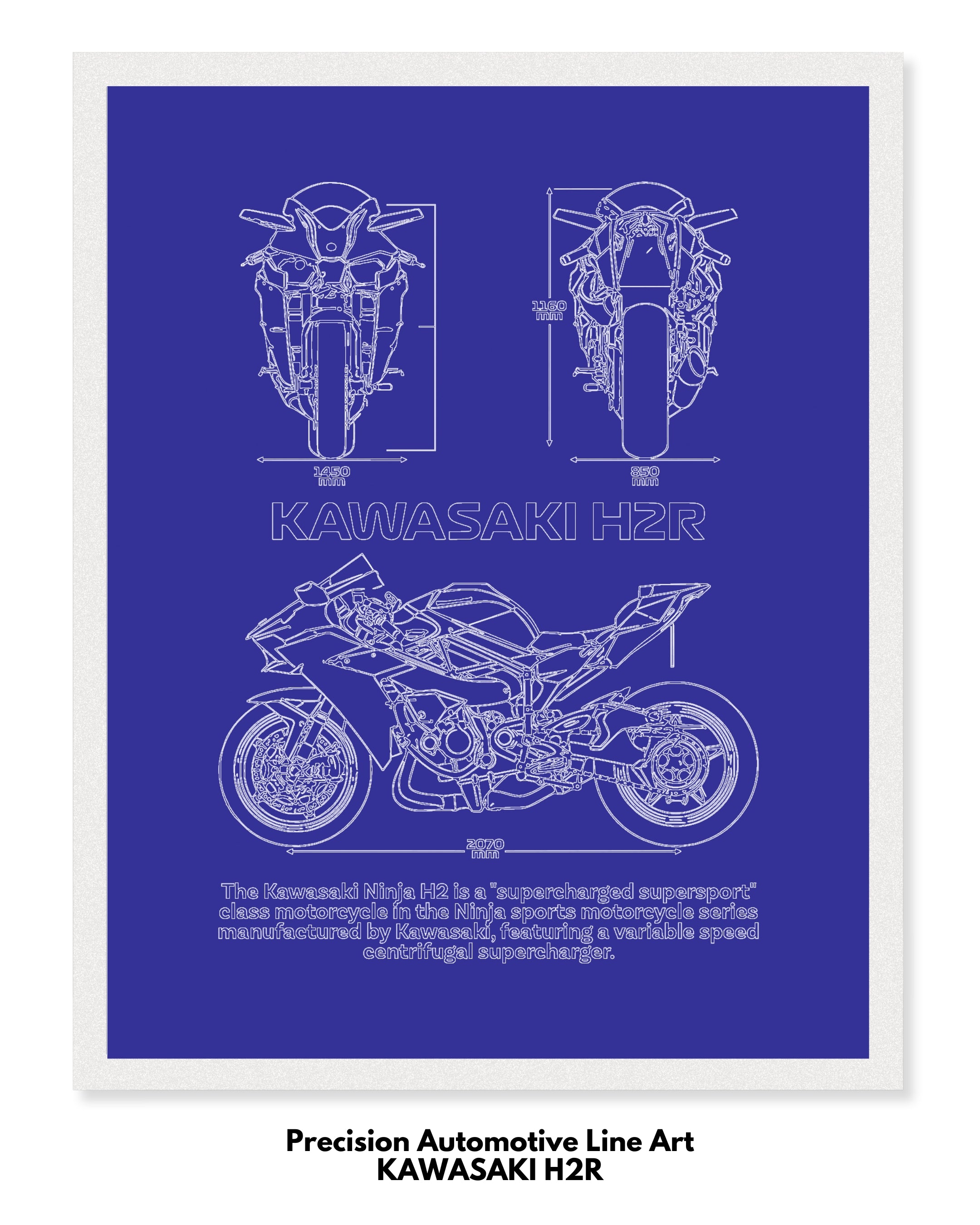 Kawasaki H2R Blueprint Line Art Poster - Bike Poster