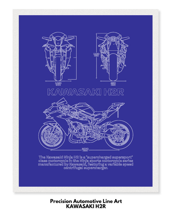 Kawasaki H2R Blueprint Line Art Poster - Bike Poster