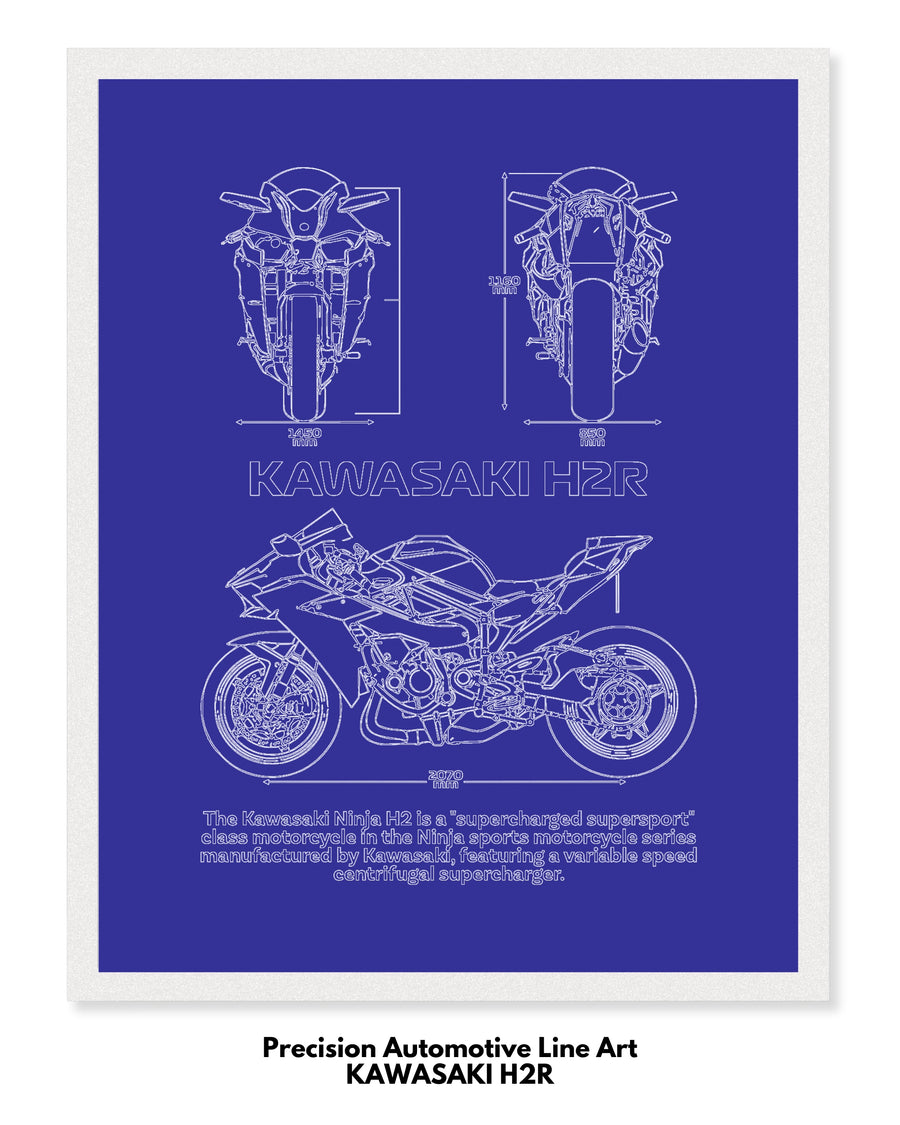Kawasaki H2R Blueprint Line Art Poster - Bike Poster