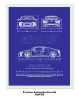 Audi R8 Blueprint Line Art Poster