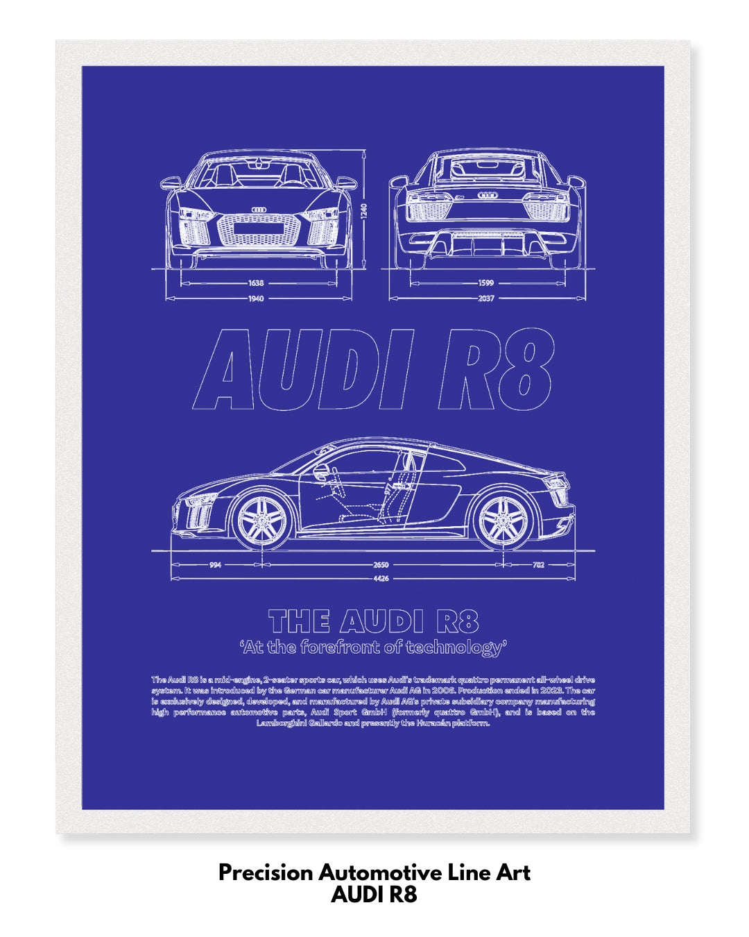 Audi R8 Blueprint Line Art Poster
