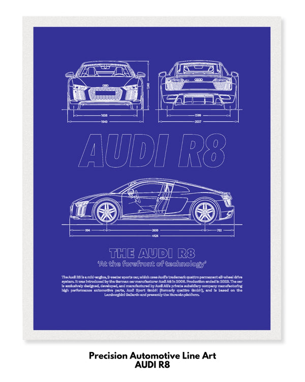 Audi R8 Blueprint Line Art Poster