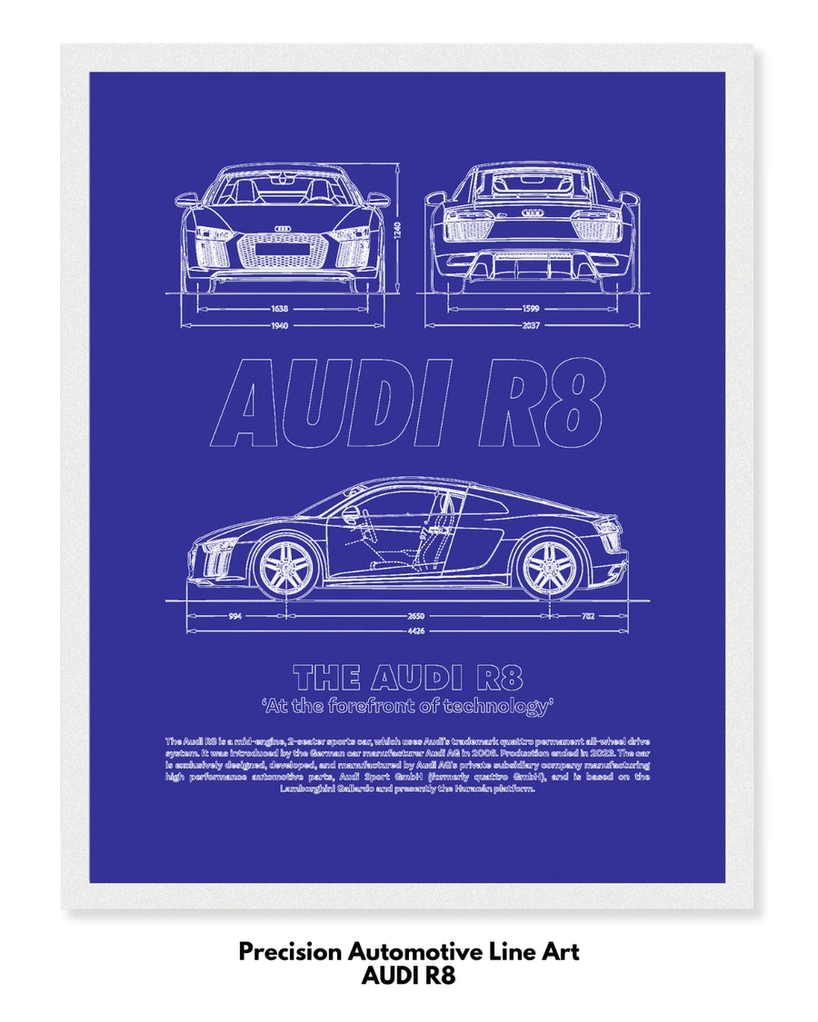 Audi R8 Blueprint Line Art Poster