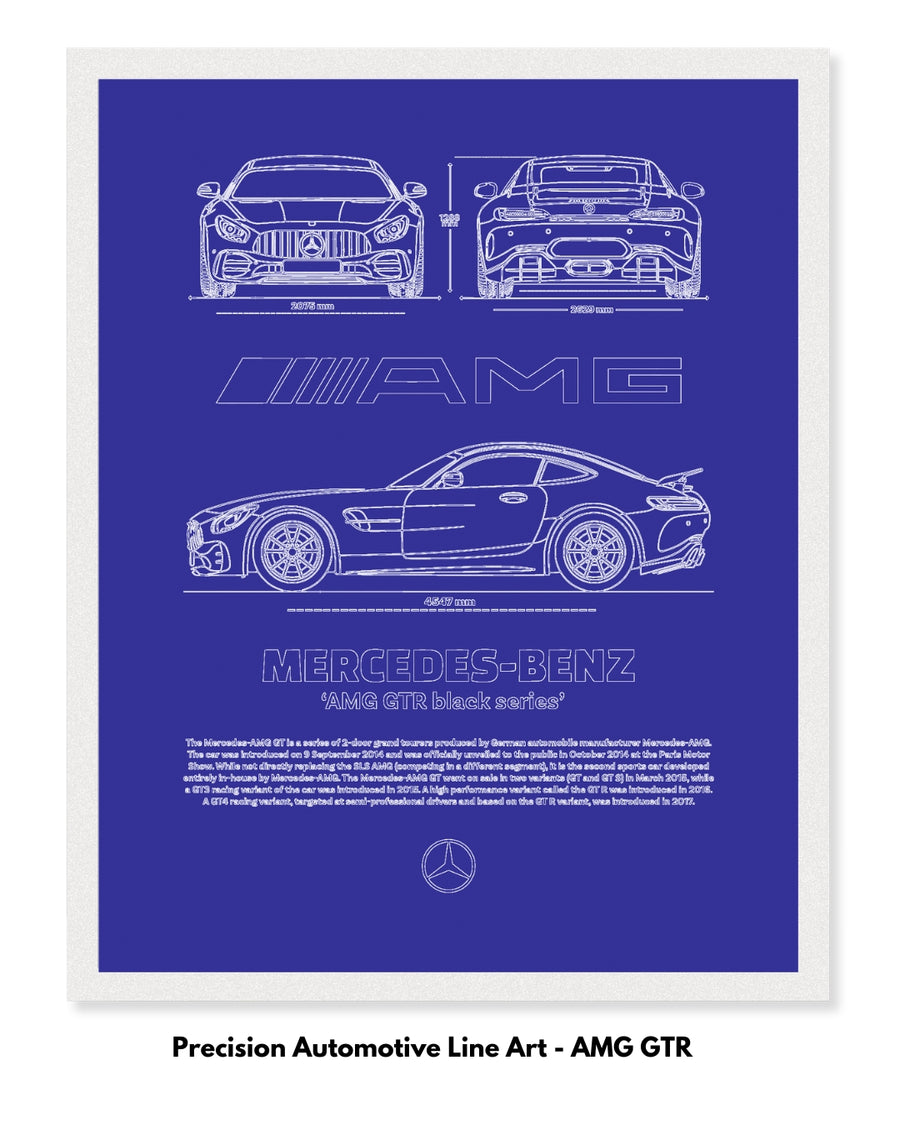 Mercedes AMG GTR Blueprint Line Art Poster
