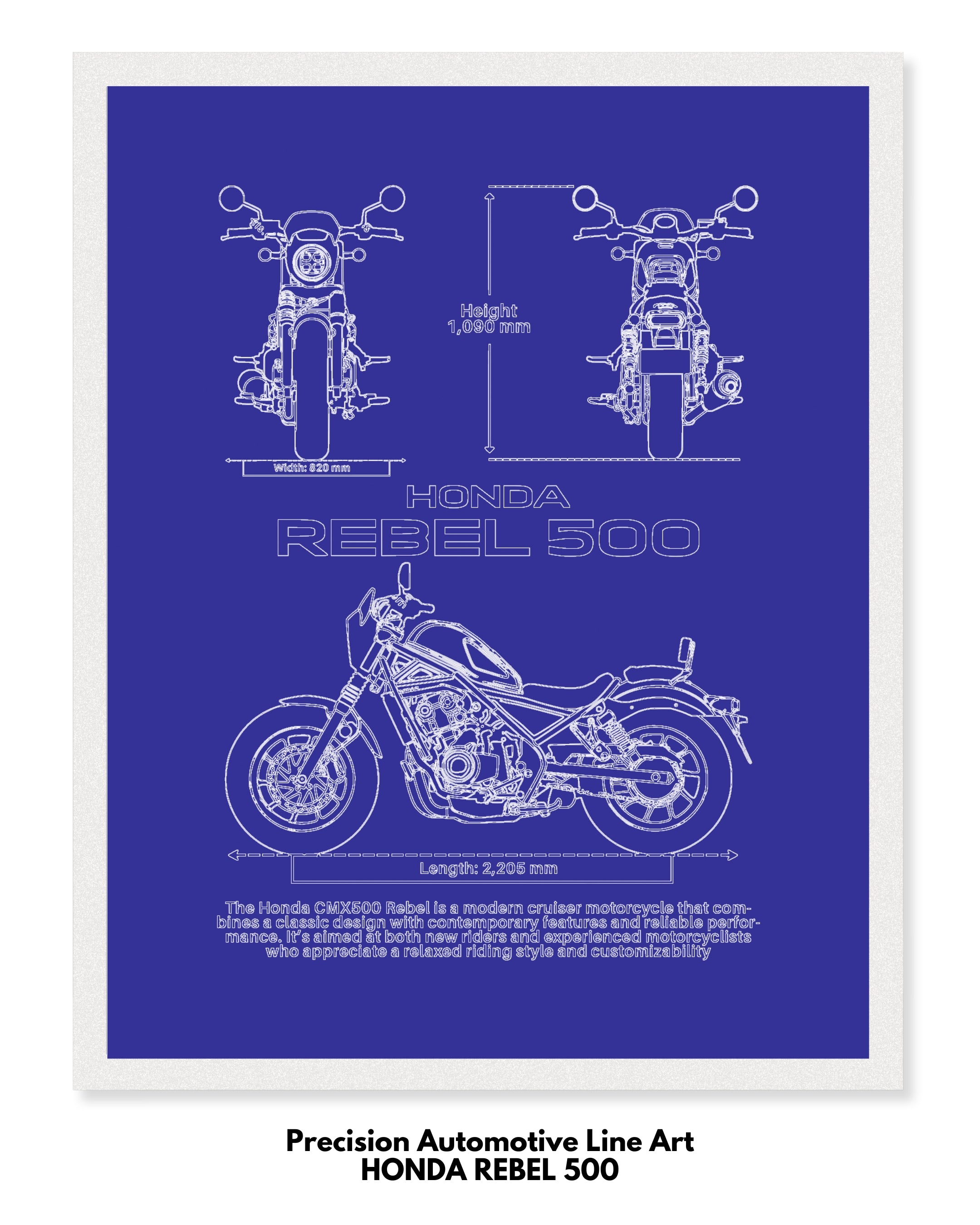Honda Rebel 500 Blueprint Line Art Poster - Bike Poster
