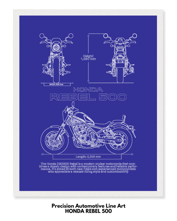 Honda Rebel 500 Blueprint Line Art Poster - Bike Poster