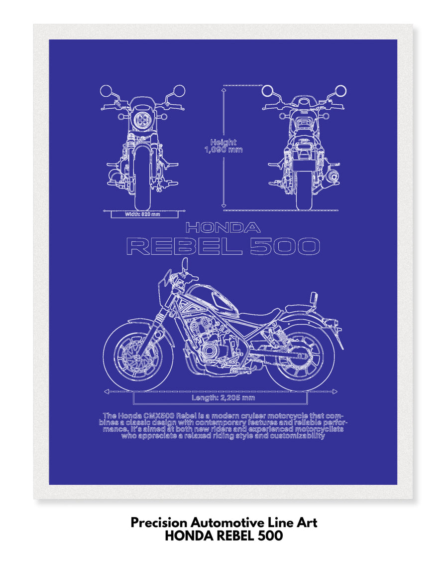 Honda Rebel 500 Blueprint Line Art Poster - Bike Poster