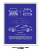 Honda Civic Type R Blueprint Line Art Poster