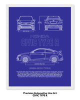 Honda Civic Type R Blueprint Line Art Poster