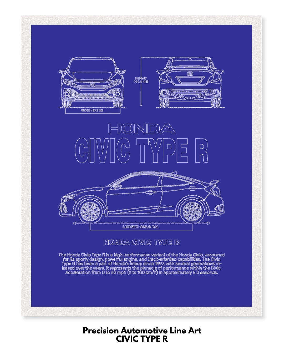 Honda Civic Type R Blueprint Line Art Poster