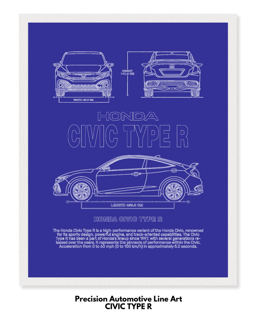 Honda Civic Type R Blueprint Line Art Poster