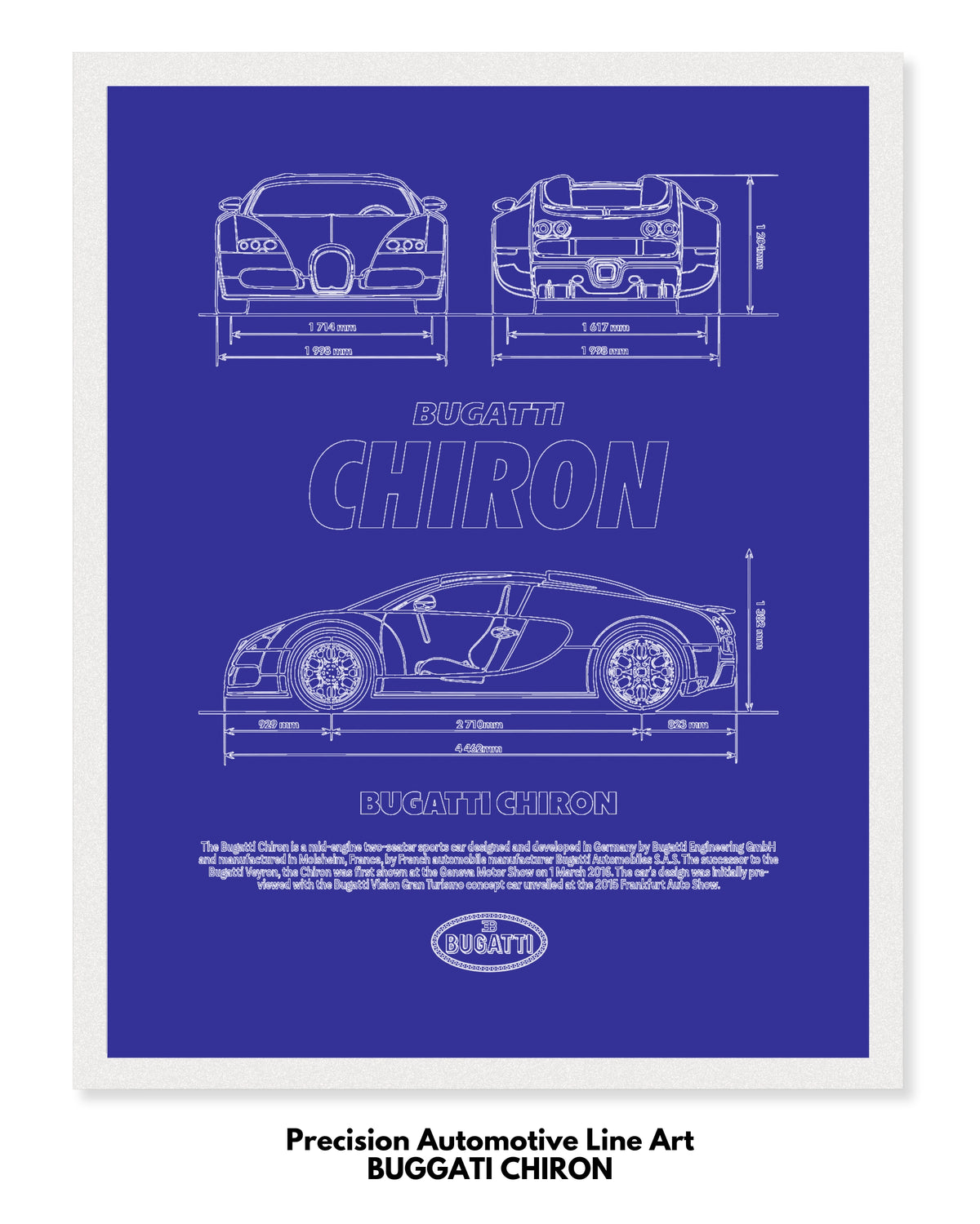 Buggati Chiron Blueprint Line Art Poster