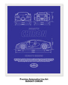 Buggati Chiron Blueprint Line Art Poster